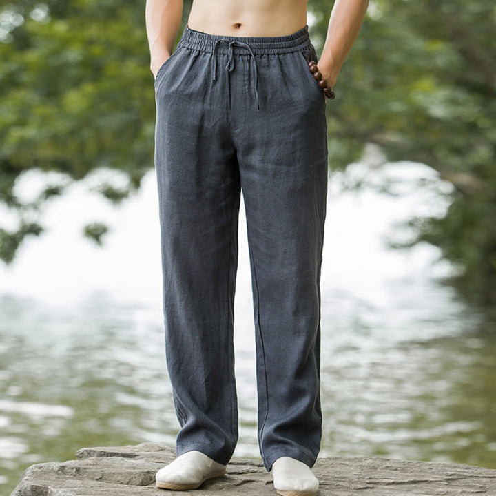 Pantalones anchos de lino y algodón de color liso con bolsillos para hombre Buddha Stones - image 14