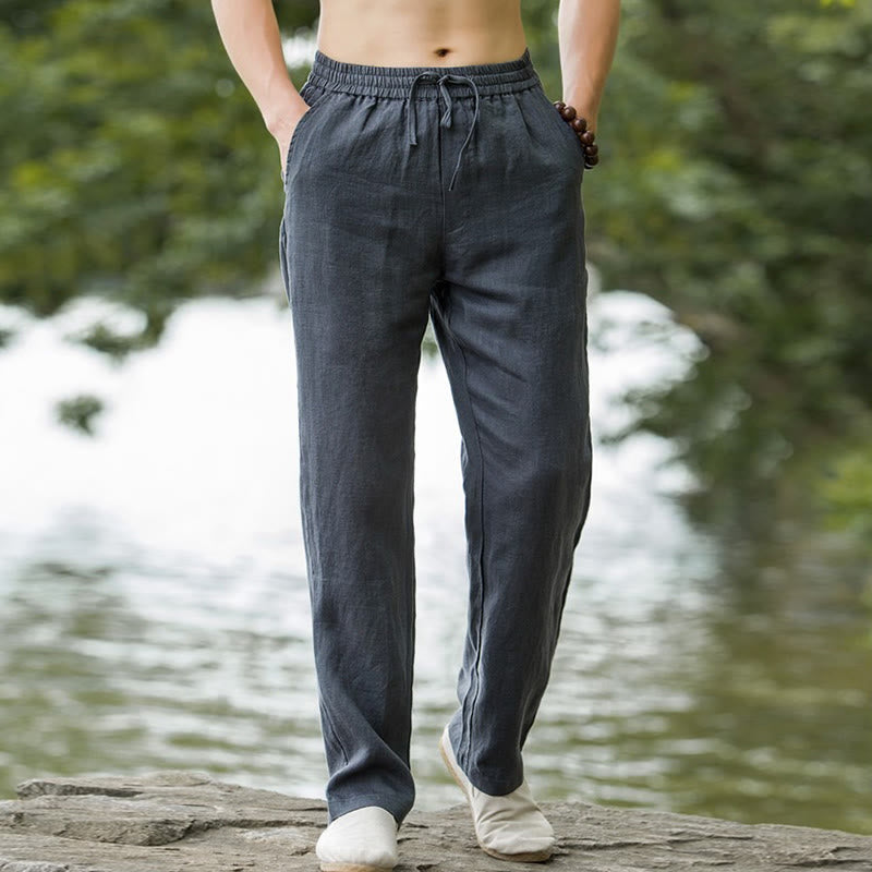 Pantalones anchos de lino y algodón de color liso con bolsillos para hombre Buddha Stones - image 10