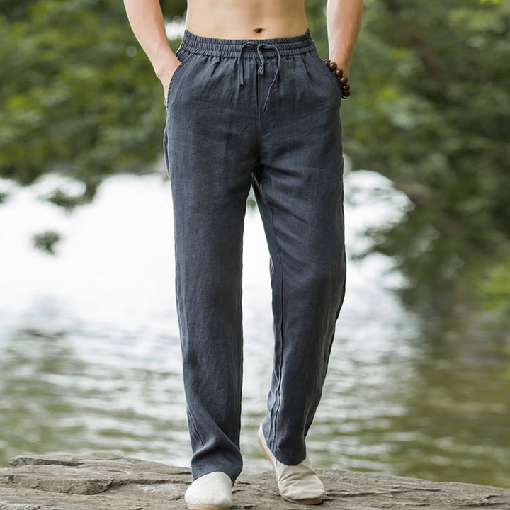 Pantalones anchos de lino y algodón de color liso con bolsillos para hombre Buddha Stones - image 10