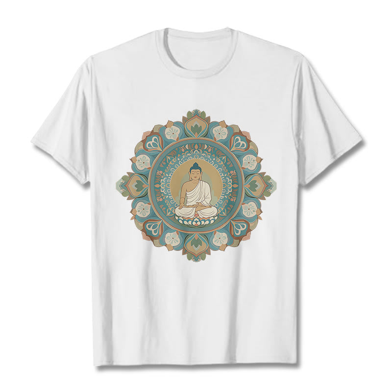 Camiseta de Buda con Piedra y Flor Mandala - Blanco - 2XL - image 3