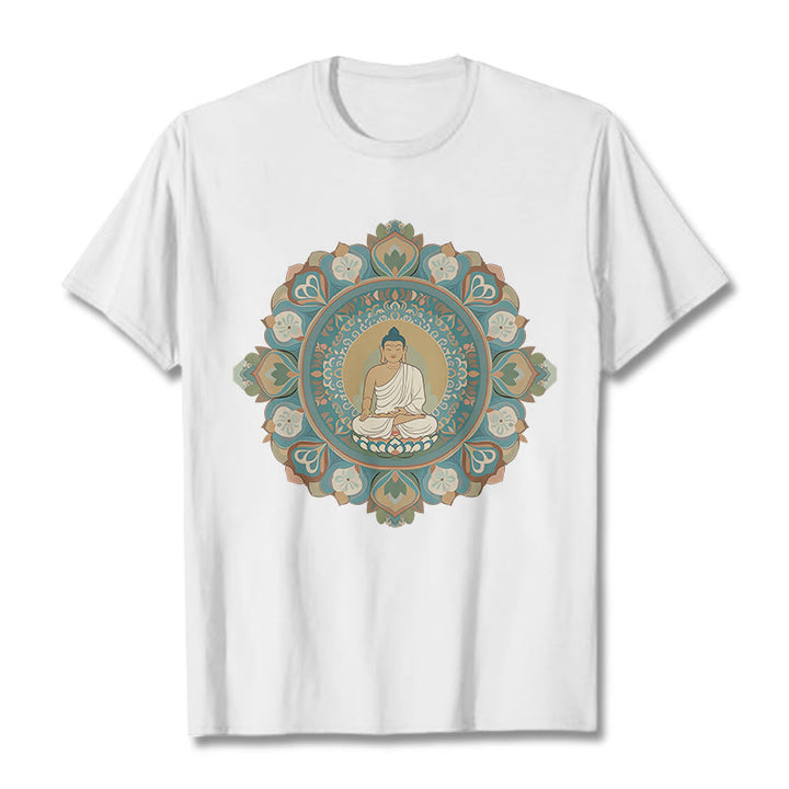 Camiseta de Buda con Piedra y Flor Mandala - Blanco - 2XL - image 2