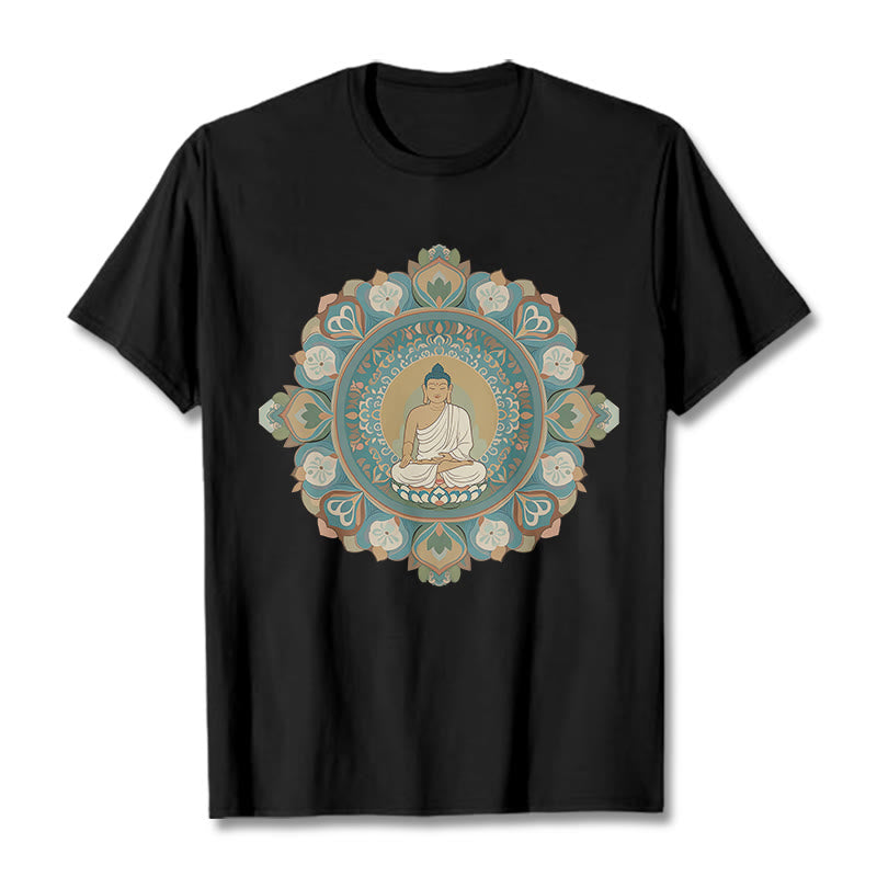 Camiseta de Buda con Piedra y Flor Mandala - Negro - 2XL - image 5