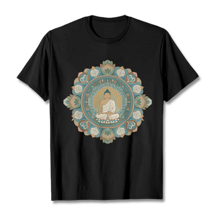 Camiseta de Buda con Piedra y Flor Mandala - Negro - 2XL - image 5