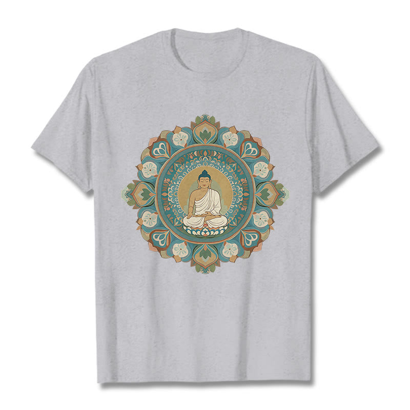 Camiseta de Buda con Piedra y Flor Mandala - Gris claro - 2XL - image 18