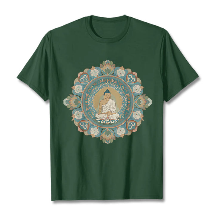 Camiseta de Buda con Piedra y Flor Mandala - Verde bosque - 2XL - image 11