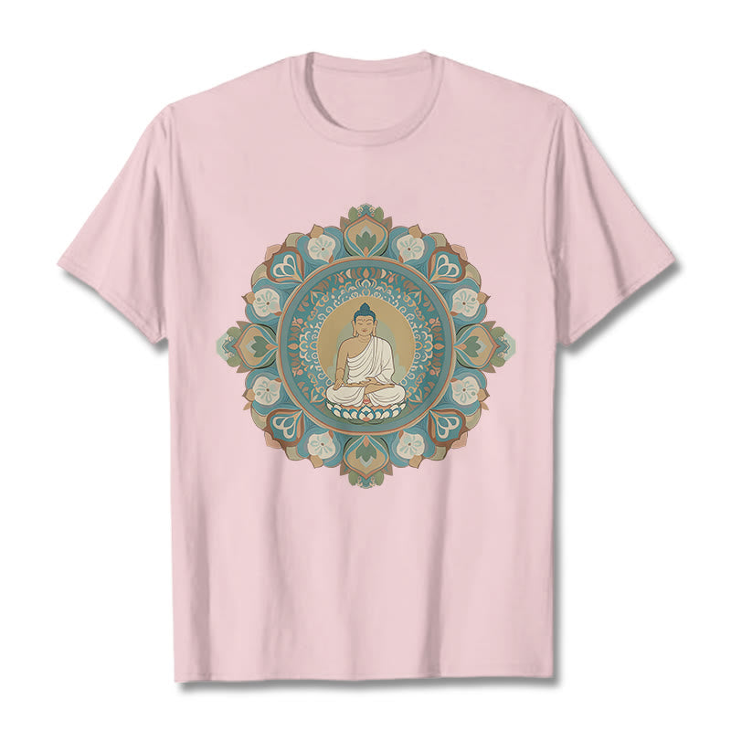 Camiseta de Buda con Piedra y Flor Mandala - Rosa claro - 2XL - image 14