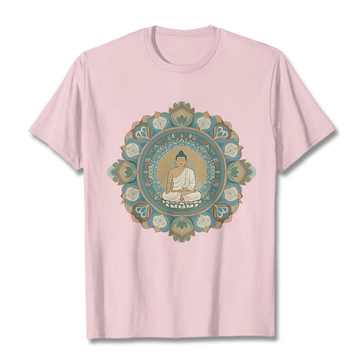 Camiseta de Buda con Piedra y Flor Mandala - Rosa claro - 2XL - image 14