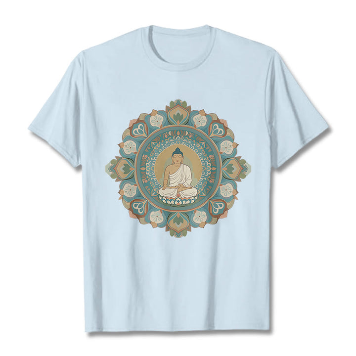 Camiseta de Buda con Piedra y Flor Mandala - Cian claro - 2XL - image 17
