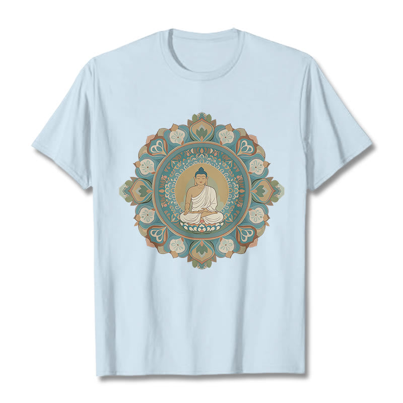 Camiseta de Buda con Piedra y Flor Mandala - Cian claro - 2XL - image 18