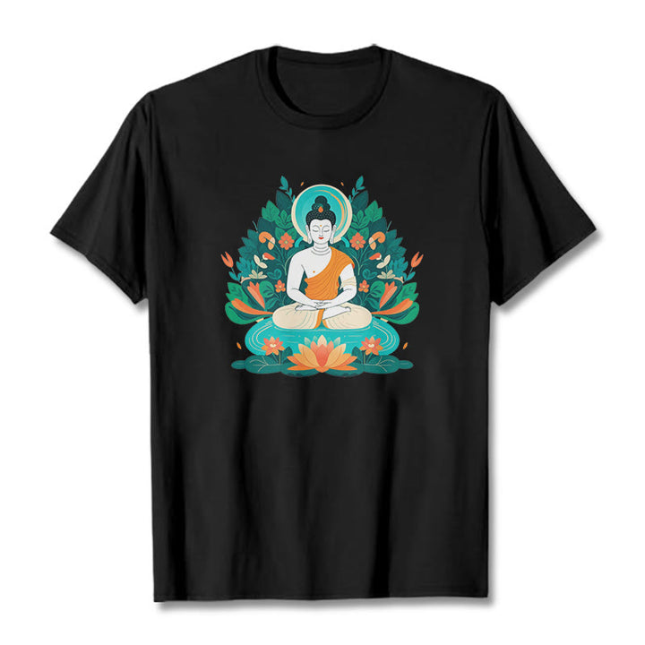 	 piedras Buda flor hierba loto bodhisattva camiseta camiseta - Negro - 2XL - image 5