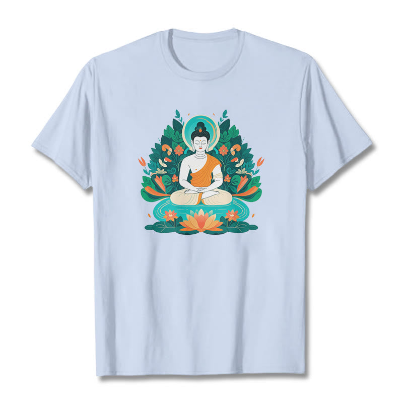 	 piedras Buda flor hierba loto bodhisattva camiseta camiseta - Cian claro - 2XL - image 17
