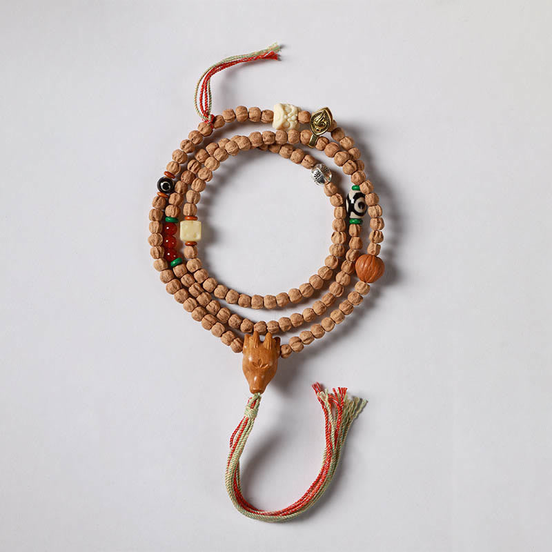 Buda Piedras 108 Cuentas de Semilla de Bodhi Ágata Roja Pulsera Mala de Sabiduría con Cabeza de Ciervo