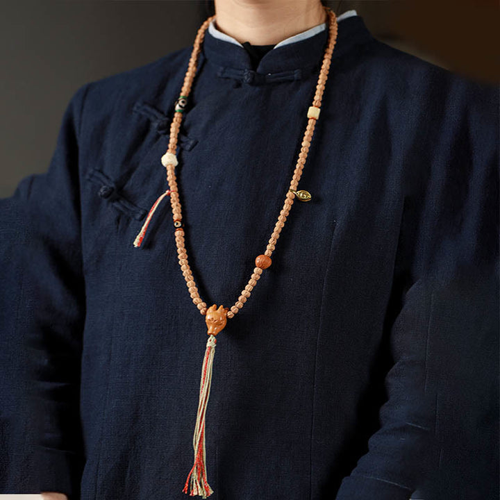 Buda Piedras 108 Cuentas de Semilla de Bodhi Ágata Roja Pulsera Mala de Sabiduría con Cabeza de Ciervo