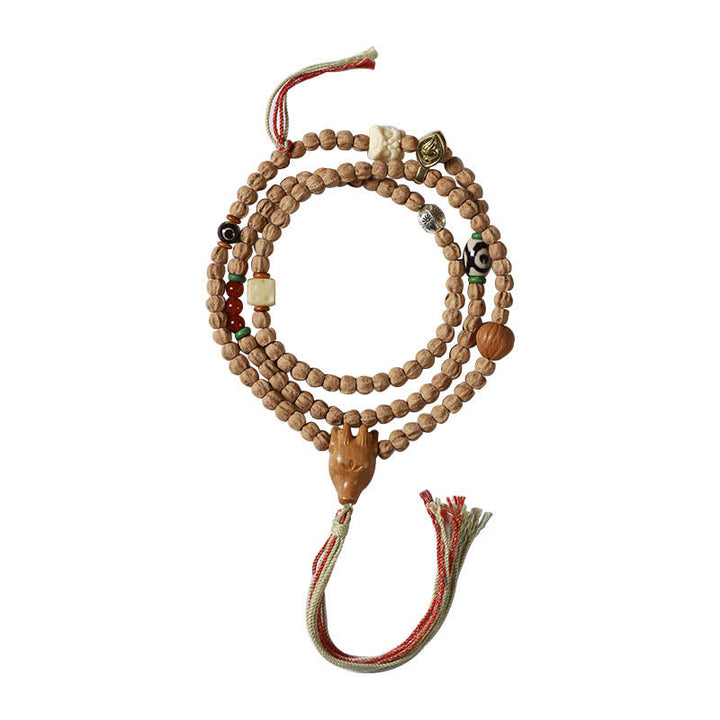 Buda Piedras 108 Cuentas de Semilla de Bodhi Ágata Roja Pulsera Mala de Sabiduría con Cabeza de Ciervo