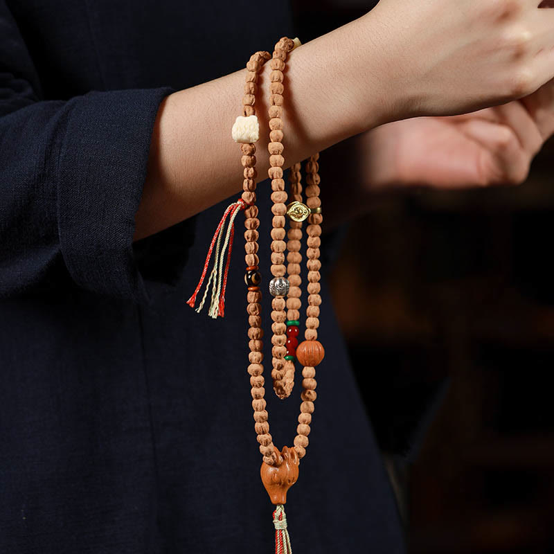 Buda Piedras 108 Cuentas de Semilla de Bodhi Ágata Roja Pulsera Mala de Sabiduría con Cabeza de Ciervo