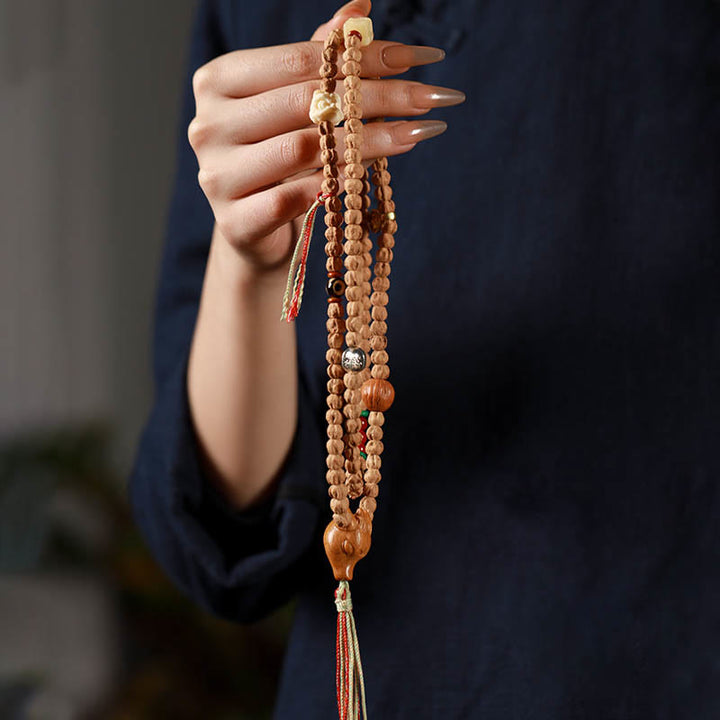 Buda Piedras 108 Cuentas de Semilla de Bodhi Ágata Roja Pulsera Mala de Sabiduría con Cabeza de Ciervo