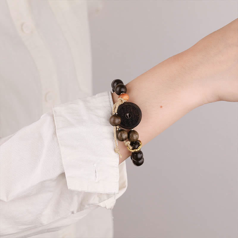 Piedras de Buda Madera de Ébano Fantasmas de Montaña Pulsera de Equilibrio Gasta Dinero