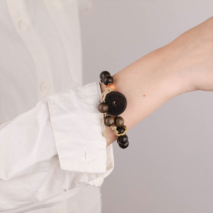 Piedras de Buda Madera de Ébano Fantasmas de Montaña Pulsera de Equilibrio Gasta Dinero