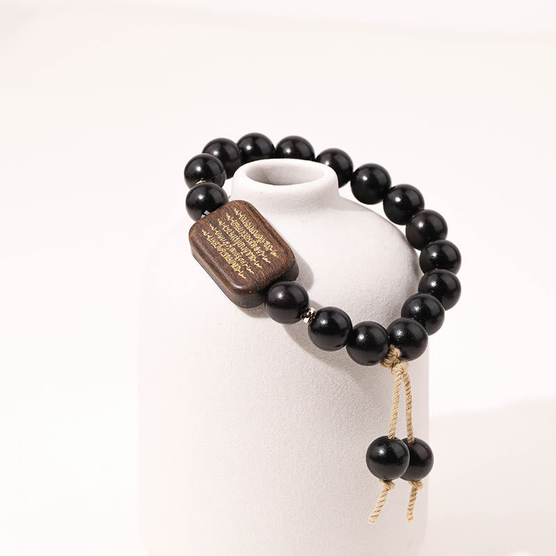 Buda Piedras Pulser Abonín De Madera De Ébano Escritura Grabada Paz Pulsera