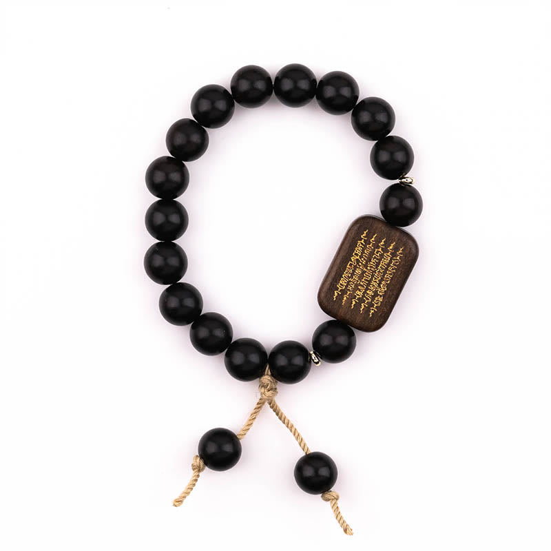 Buda Piedras Pulser Abonín De Madera De Ébano Escritura Grabada Paz Pulsera