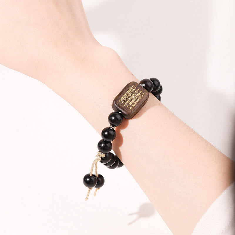 Buda Piedras Pulser Abonín De Madera De Ébano Escritura Grabada Paz Pulsera