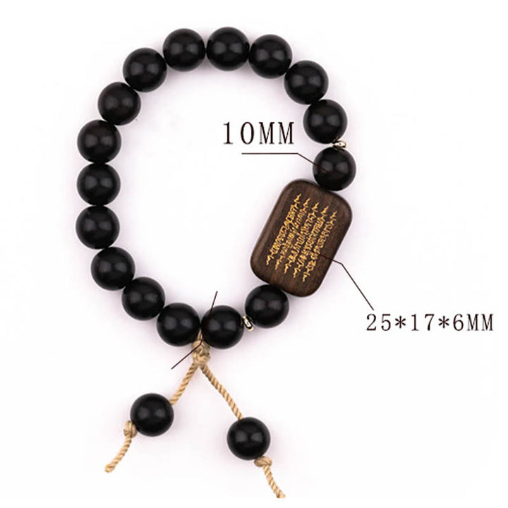 Buda Piedras Pulser Abonín De Madera De Ébano Escritura Grabada Paz Pulsera