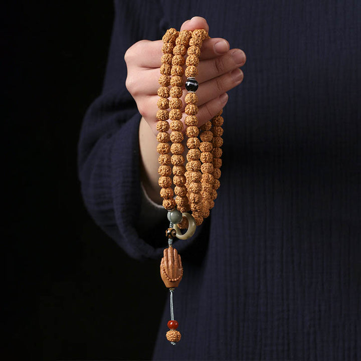 Piedras de Buda Semilla de Bodhi Pulsera de Riqueza con Cuentas Dzi de Tres Ojos Encanto de Mano de Buda