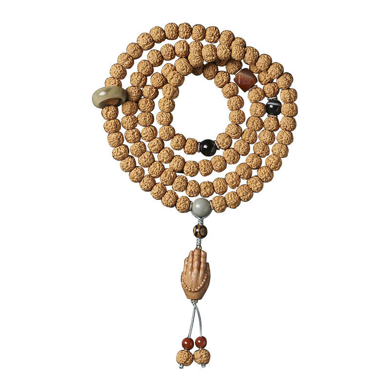Piedras de Buda Semilla de Bodhi Pulsera de Riqueza con Cuentas Dzi de Tres Ojos Encanto de Mano de Buda