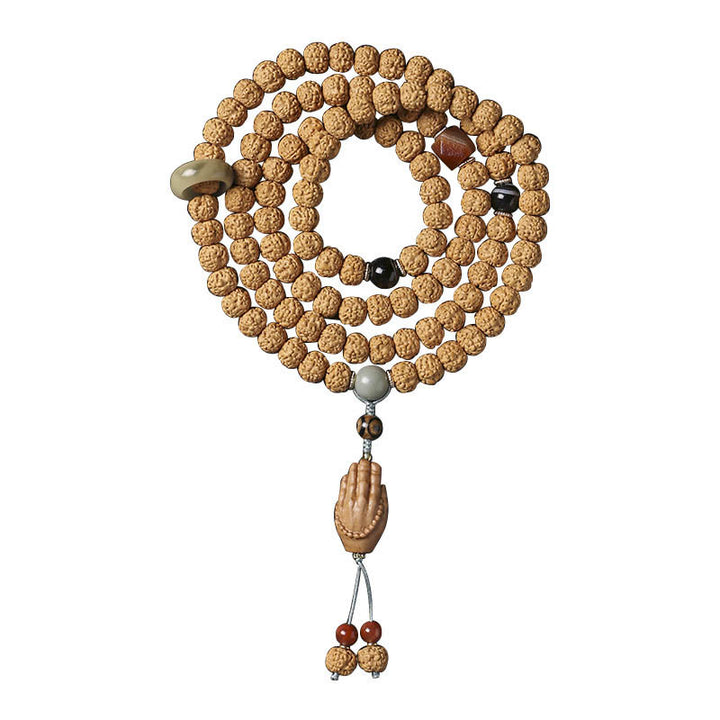 Piedras de Buda Semilla de Bodhi Pulsera de Riqueza con Cuentas Dzi de Tres Ojos Encanto de Mano de Buda