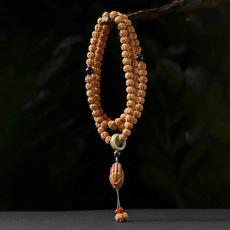 Piedras de Buda Semilla de Bodhi Pulsera de Riqueza con Cuentas Dzi de Tres Ojos Encanto de Mano de Buda