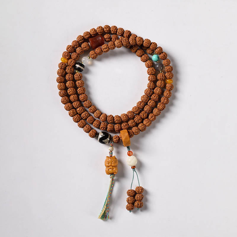 Piedras de Buda Semilla de Bodhi Pulsera de Riqueza con Cuentas Dzi de Tres Ojos Encanto de Mano de Buda