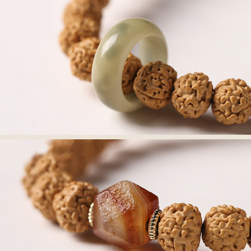 Piedras de Buda Semilla de Bodhi Pulsera de Riqueza con Cuentas Dzi de Tres Ojos Encanto de Mano de Buda