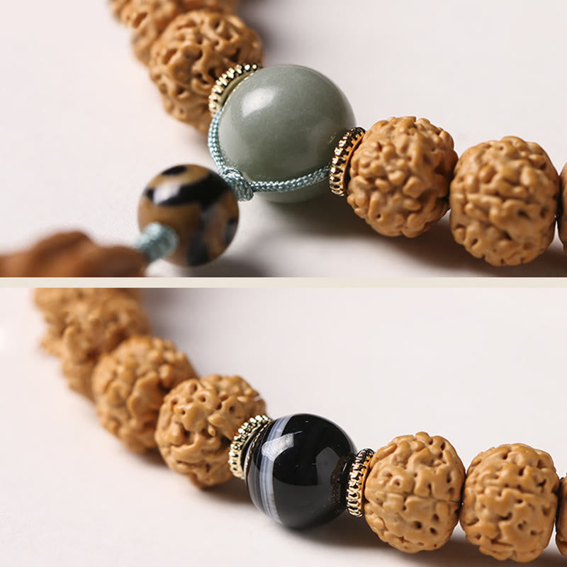 Piedras de Buda Semilla de Bodhi Pulsera de Riqueza con Cuentas Dzi de Tres Ojos Encanto de Mano de Buda
