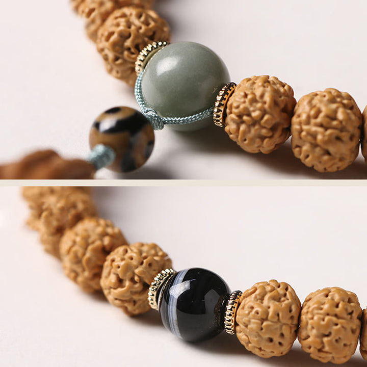 Piedras de Buda Semilla de Bodhi Pulsera de Riqueza con Cuentas Dzi de Tres Ojos Encanto de Mano de Buda