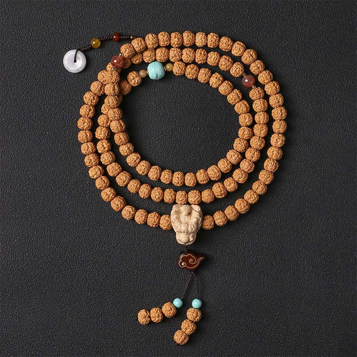 Piedras de Buda Semilla de Bodhi Pulsera de Riqueza con Cuentas Dzi de Tres Ojos Encanto de Mano de Buda