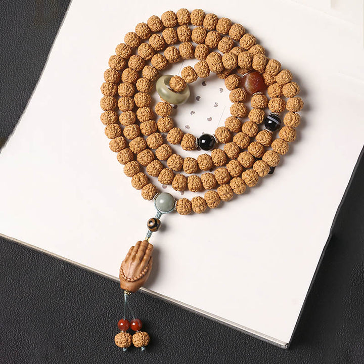 Piedras de Buda Semilla de Bodhi Pulsera de Riqueza con Cuentas Dzi de Tres Ojos Encanto de Mano de Buda