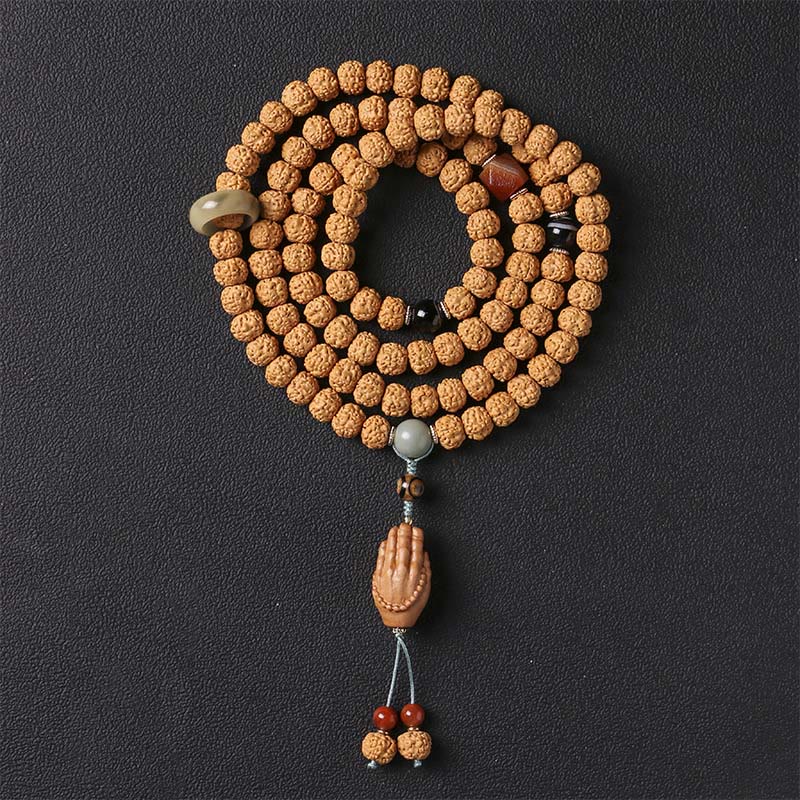 Piedras de Buda Semilla de Bodhi Pulsera de Riqueza con Cuentas Dzi de Tres Ojos Encanto de Mano de Buda