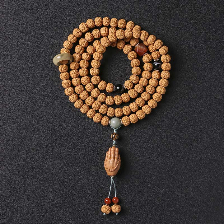 Piedras de Buda Semilla de Bodhi Pulsera de Riqueza con Cuentas Dzi de Tres Ojos Encanto de Mano de Buda