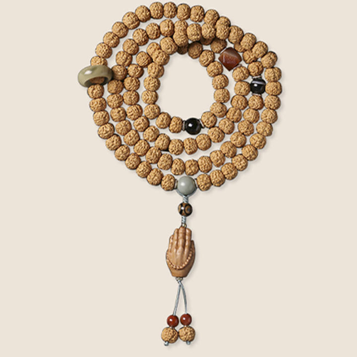 Piedras de Buda Semilla de Bodhi Pulsera de Riqueza con Cuentas Dzi de Tres Ojos Encanto de Mano de Buda