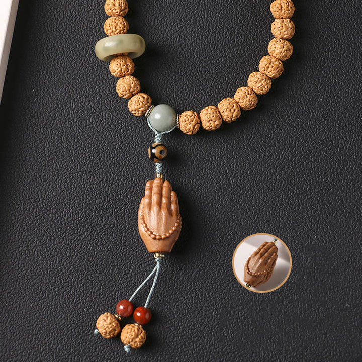 Piedras de Buda Semilla de Bodhi Pulsera de Riqueza con Cuentas Dzi de Tres Ojos Encanto de Mano de Buda