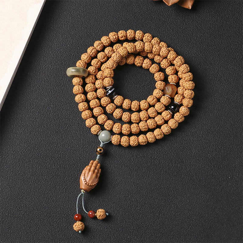 Piedras de Buda Semilla de Bodhi Pulsera de Riqueza con Cuentas Dzi de Tres Ojos Encanto de Mano de Buda