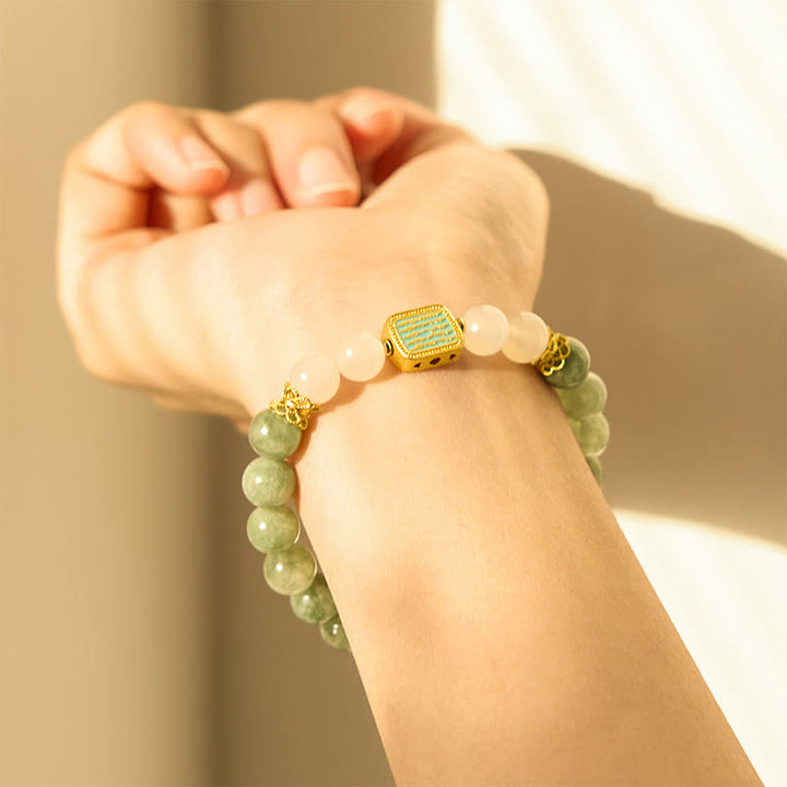 Pulsera de la abundancia de las cinco escrituras de la ágata blanca del jade verde natural de las Buddha Stones