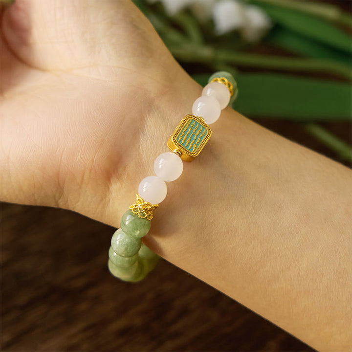Pulsera de la abundancia de las cinco escrituras de la ágata blanca del jade verde natural de las Buddha Stones