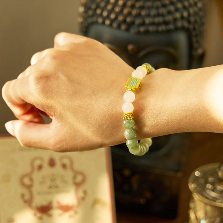 Pulsera de la abundancia de las cinco escrituras de la ágata blanca del jade verde natural de las Buddha Stones