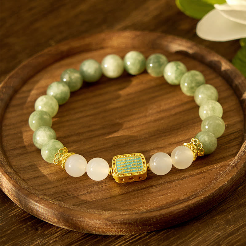 Pulsera de la abundancia de las cinco escrituras de la ágata blanca del jade verde natural de las Buddha Stones