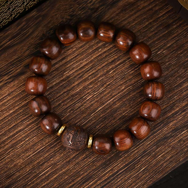 Pulsera de Compasión de Madera de Rosa Natural con Piedras de Buda