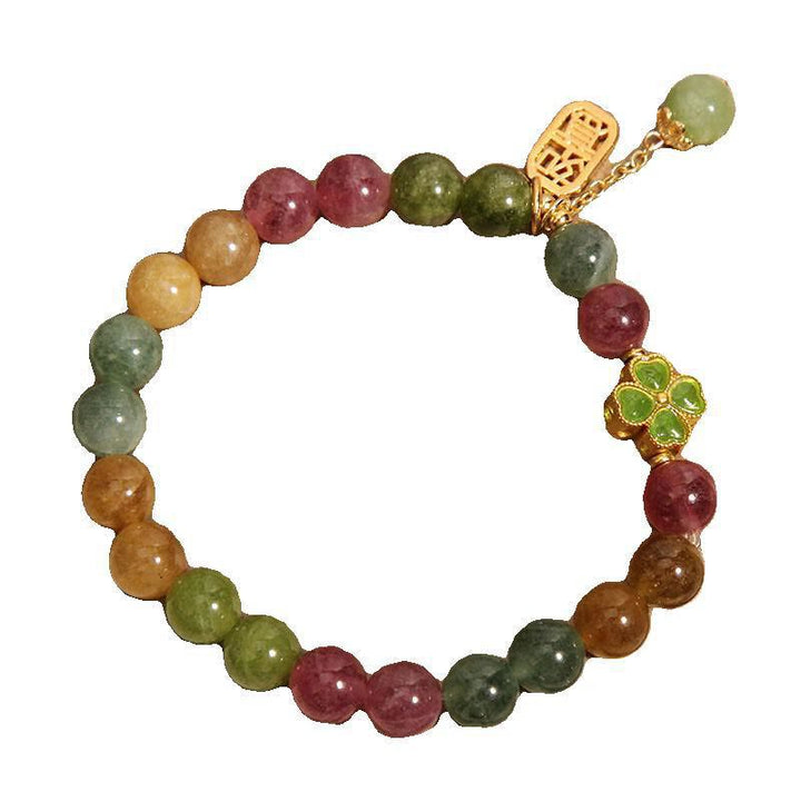 Pulsera Positiva de Trébol de Cuatro Hojas de Colores de Jade de Turmalina y Piedras de Buda