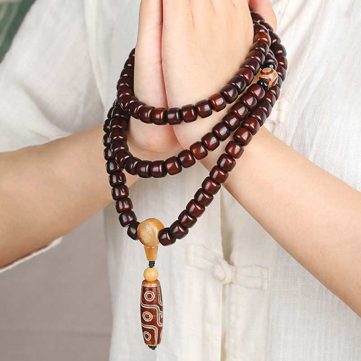 Piedras de Buda 108 Cuentas Mala Bead de Tres Ojos Bead Dzi de Nueve Ojos Pulsera de Suerte de Jade