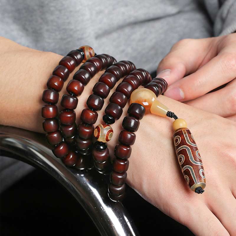 Piedras de Buda 108 Cuentas Mala Bead de Tres Ojos Bead Dzi de Nueve Ojos Pulsera de Suerte de Jade