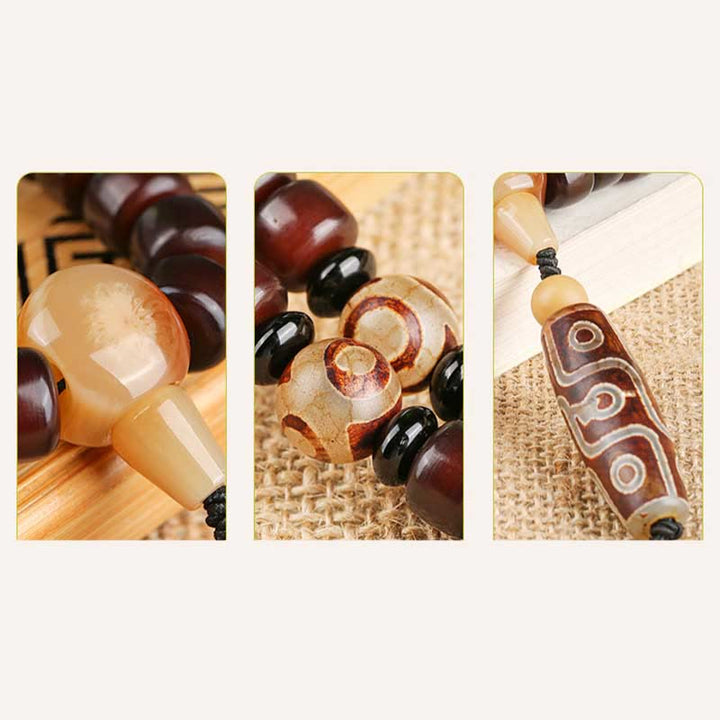 Piedras de Buda 108 Cuentas Mala Bead de Tres Ojos Bead Dzi de Nueve Ojos Pulsera de Suerte de Jade